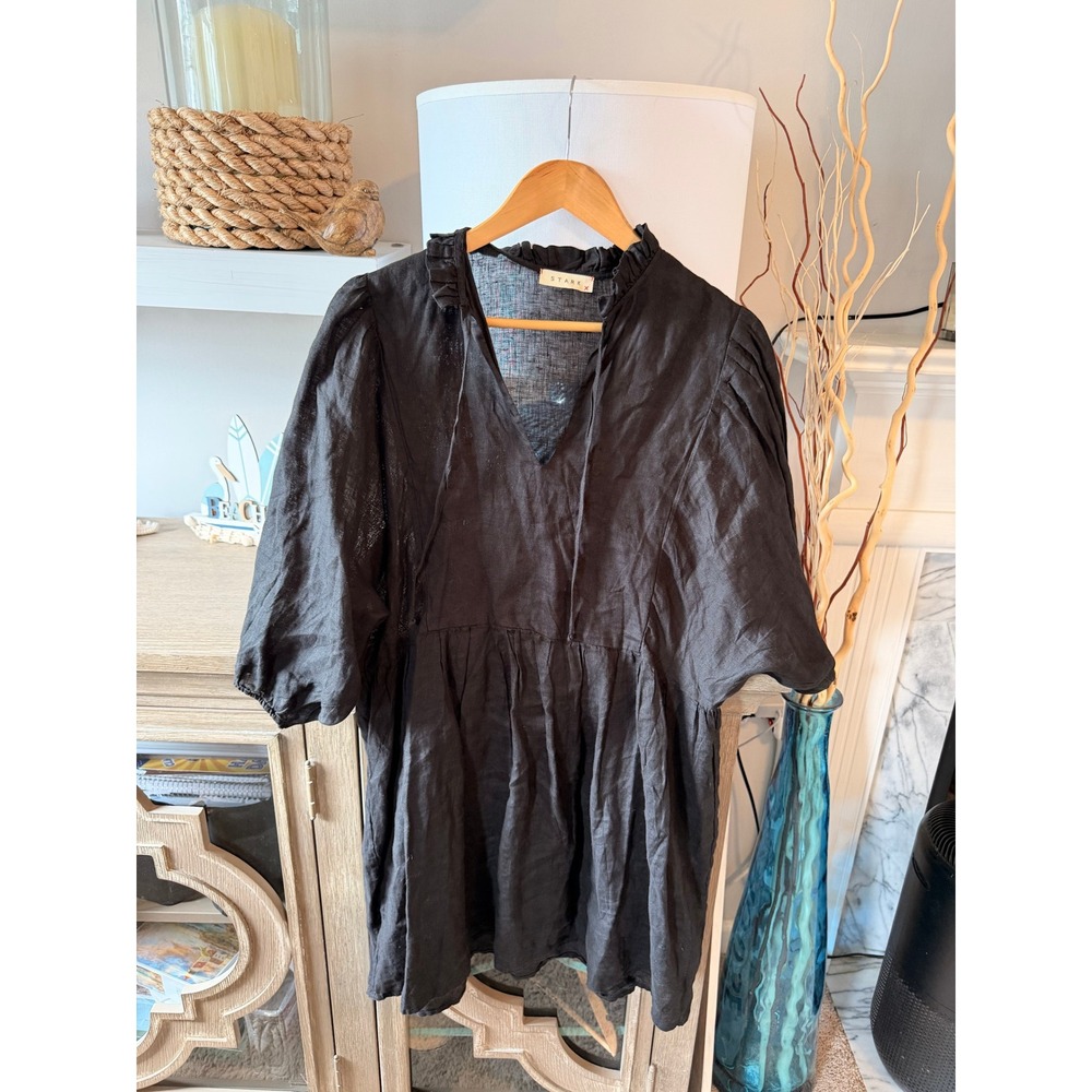 Stark X Linen Babydoll Tunic Dress Womens Black Small